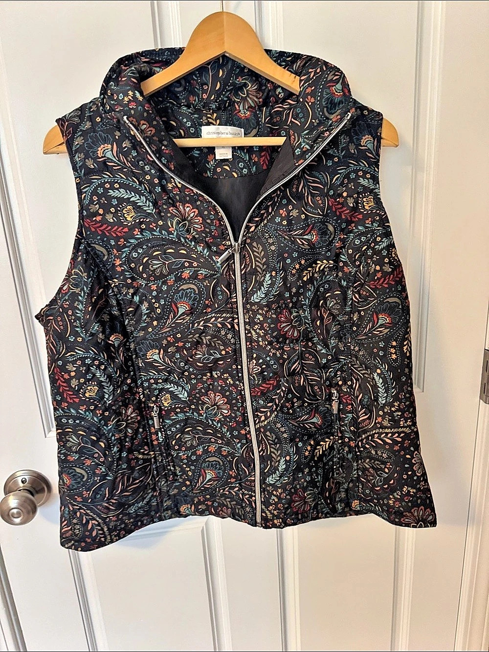 Christopher & Banks Paisley Zip Vest in Black XL